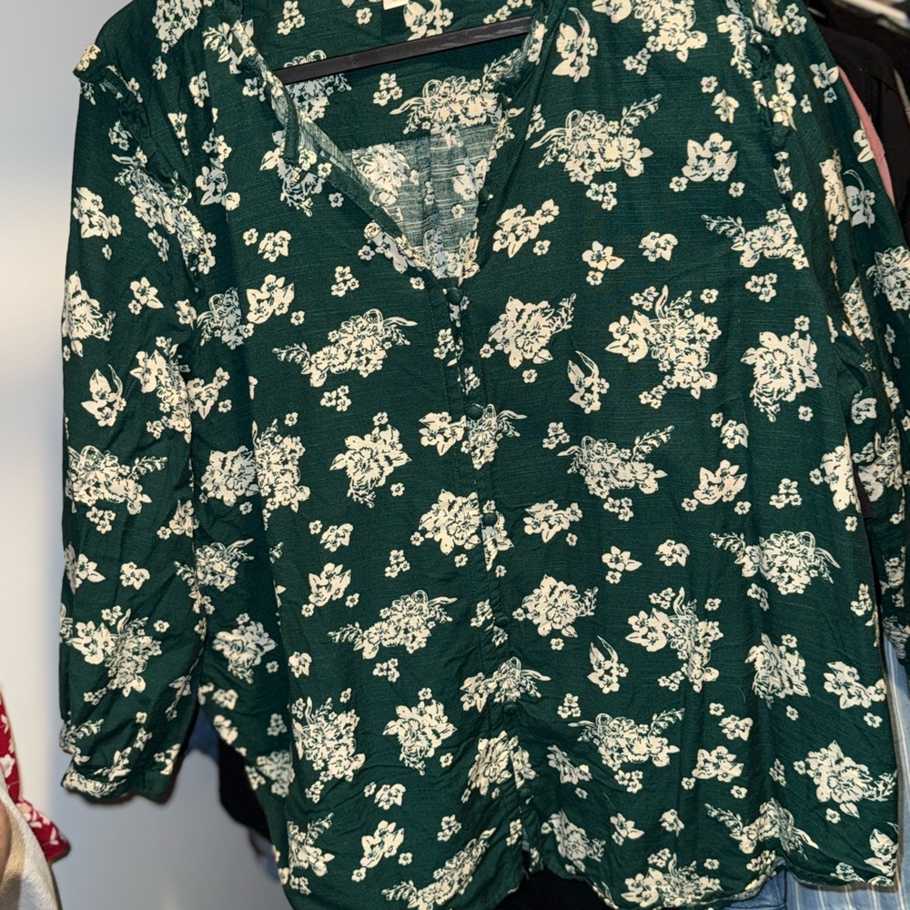 LC Lauren Conrad Floral Blouse with Mandarin Collar